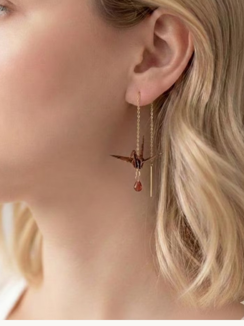 Japanese origami crane thread earrings.